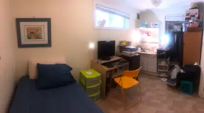 Clean Sunny private bedroom, with Private entrance & Bathroom. In basement. Furnished. Small Kitchen...