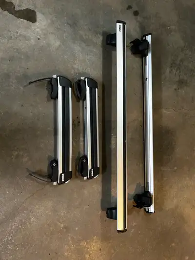 I’m selling my Thule Aero Blade Roof Rack including car mount shoes and a ski rack that holds up to...