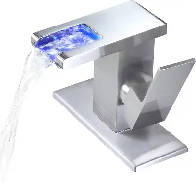 New overstock Zexzen Bathroom Sink Faucet with 3-Color Changing LED Light Waterfall Spout, Brushed N...