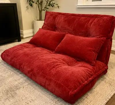 LUXURY RED FLOOR SOFA – PREMIUM BURGUNDY UPHOLSTERED RECLINING, View more