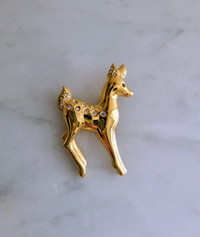 Rare Swarovski Crystal Gold-tone Deer Fawn Brooch