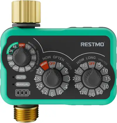 RESTMO 3-Dial Analog Sprinkler Timer with Brass Inlet & Outlet, View more