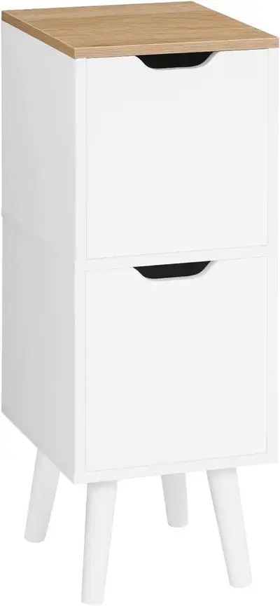 MAHANCRIS Narrow Nightstand with 2 Drawers, Wooden, View more