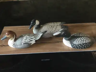 Three Wood Carved Cdn Waterfowl by Master Wood Carver Like New, View more