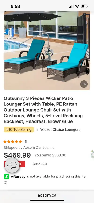 3 Pieces Wicker Patio Lounger Set with Table, PE Rattan Outdoor, View more