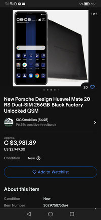 Huawei 20 RS Porsche Design Limited Edition (Ultra rare) 500$