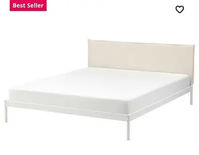 Bed frame, Double/Full size IKEA / KLEPPSTAD white/Vissle beige,, View more