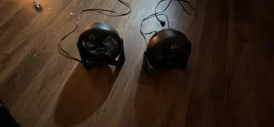 Two black desktop fans