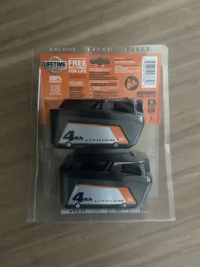 Two (2) 4amp 18V RIGID Batteries, View more