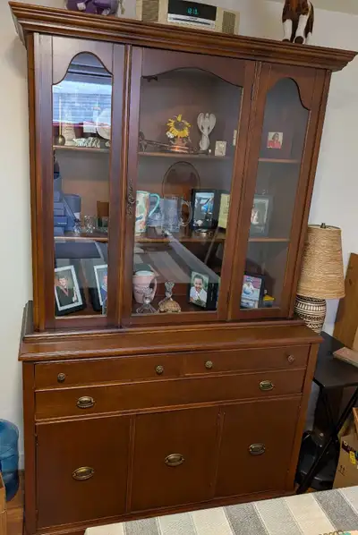 China cabinet/hutch.. 2 pieces 46" long Top is 41" high - 14" wide Bottom is 34" high - 18" wide