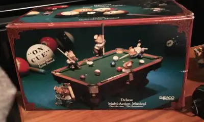 This is for an ENESCO Small World of Music pool table mice music box dated 1990. Plays the music "Th...