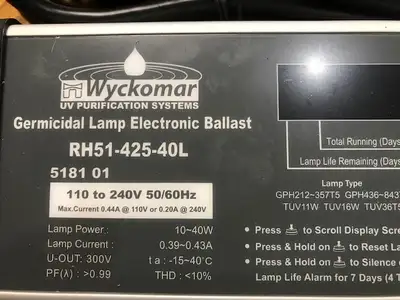 NEW, Genuine. WYCKOMAR UV water purification ballast # RH51-425-40L 2 available Brand new , never us...