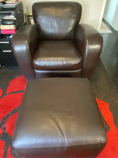 2-Brown leather arm chairs/with ottoman , View more