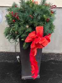 Holiday Poinsettia Planter Christmas Greenery Bow 36”