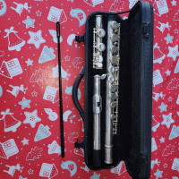 Closed hole Hawk Brand silver plate Flute with case and rod