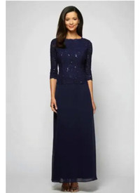 BRAND NEW - Alex Evenings Sequin Lace & Chiffon Boatneck Gown