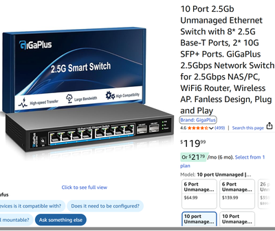 GiGaPlus Unmanaged Ethernet Switch 8X2.5G Base-T, 2X10G SFP+, View more