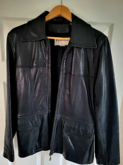 Black Leather Jacket Pea Coat Size Medium Women, View more