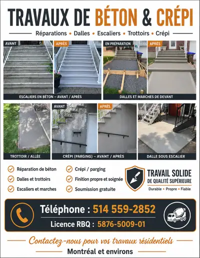 Travaux de béton ,Rénovation et préparation , View more