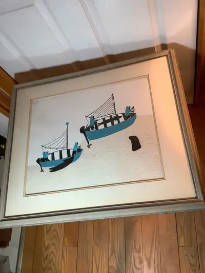 Inuit artist Lucy Qinnuayuak’s Limited Edition Lithograph titled “On the Ocean” Dorset 1980. Signed...