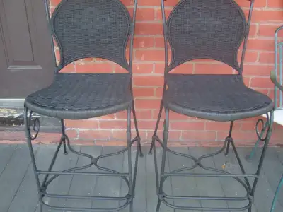 2 tall wicker and metal dining chairs for counter, View more