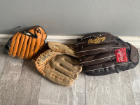  Small, medium and large baseball glove 