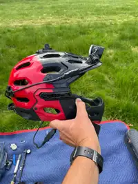 Bike helmet, lights, tools