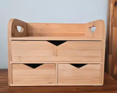 Bamboo Desktop Organizer with 3 Drawers, View more