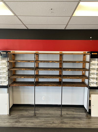 Retail store furnishings, Display cases, pipe shelves and more