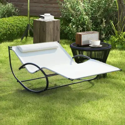 White double Chaise Lounger Garden Rocker Sun Bed Hammock, View more