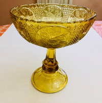 Amber Glass Pedestal Bowl, Compote