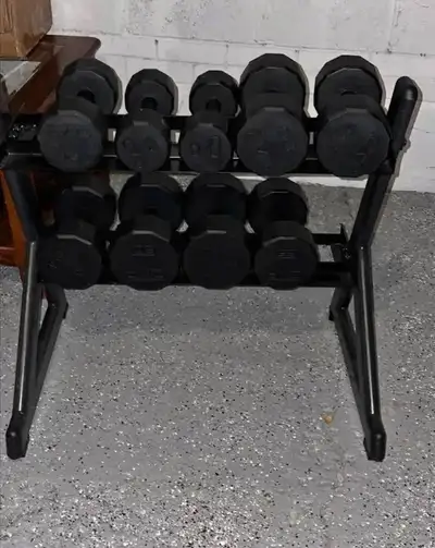 10 to 30lbs Rubber Hex Dumbbells + Rack Stand dumbells weights, View more