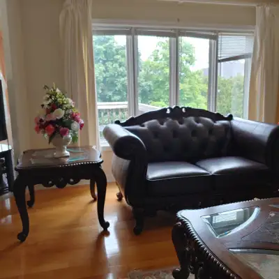 Traditional Tufted Leather Sofa Set, View more