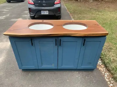 -60”, Double sink -Taken out of old bathroom -See photos for condition (good) -Will Help load into t...