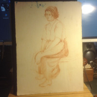 ANTIQUE FINE ART CHARCOAL FIGURE DRAWING