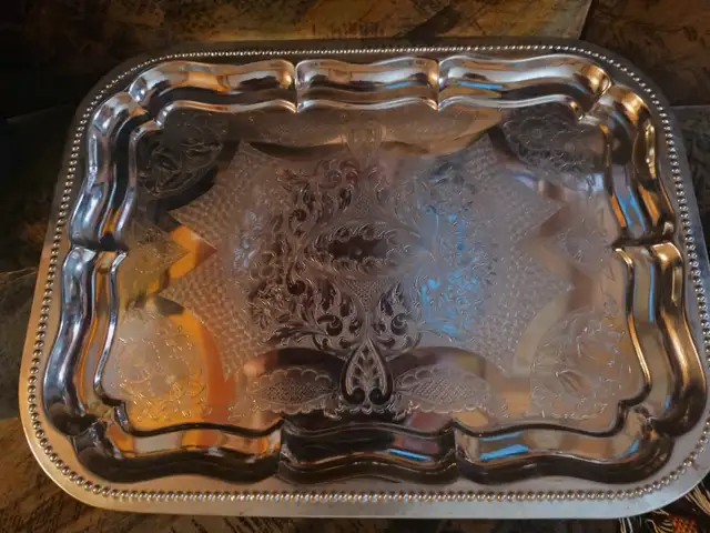 Vintage Chrome Metal Serving Tray