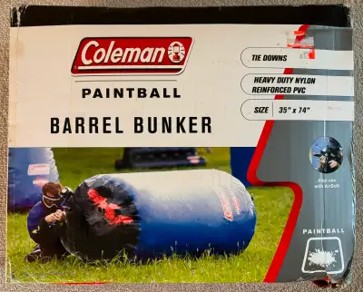 Coleman Paintball Barrel Bunker. Brand New Still in Box $50 size: 35" x 74" Heavy Duty Nylon, Reinfo...