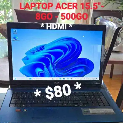 LAPTOP ACER QUAD CORE- 8GO- 500GO- HDMI, View more