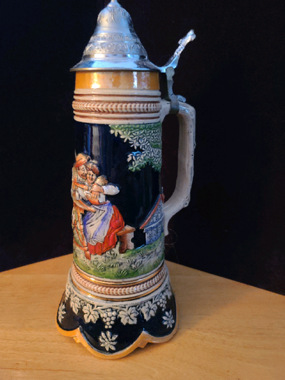 German lidded beer stein with music box , View more