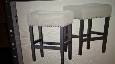 Chantal Backless (Set of 2) Ivory Leather Counter Stools, View more