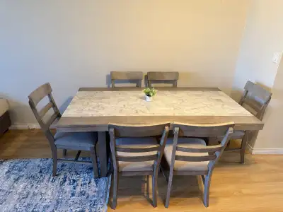 Grey & Faux Marble Dining Table with 6 Chairs, View more
