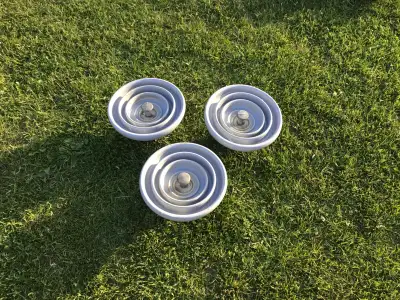 White 1-Tier Insulators $10 Each OR 3 For $25. In good condition. Make great bird feeders or use in...