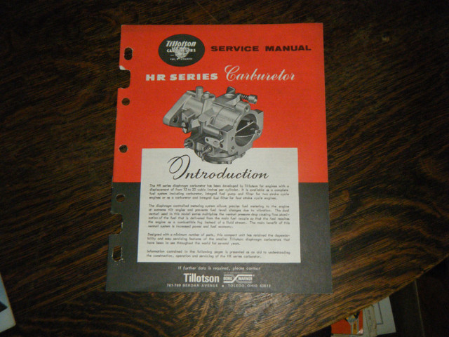 Tillotson HR Series Snowmobile Carburetor Service Manual in Other in Oakville / Halton Region