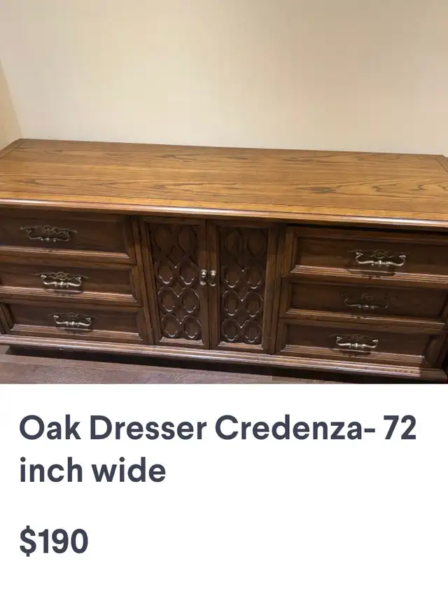 Oak Dresser Credenza in Dressers & Wardrobes in City of Toronto - Image 2
