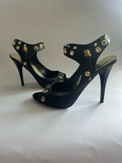 Guess Olympic patent black open-toe  High Heels in size 7, View more