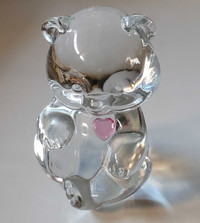 Vintage Fenton Clear Glass October Bear with Pink Heart 