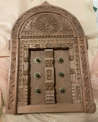 HUGE ZANZIBAR DOOR Antique, Wooden, Handcarved, Brass Knobs