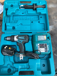 makita cordless drill, charger and battery