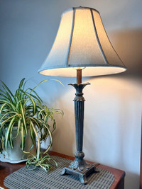 Two Retro cast metal table lamps with shades