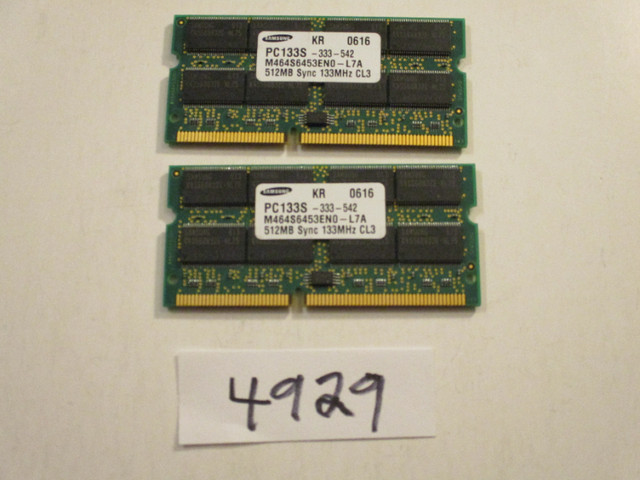 2x512Mb 133Mhz 144pin SODIMM SDRAM vintage laptop Memory RAM4929 in System Components in Calgary - Image 3